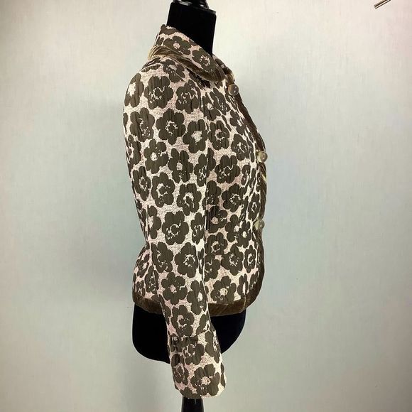 Etcetera Blazer Jacket Sz 4 Beige Green Floral Wool Silk Glass Buttons - Picture 9 of 12